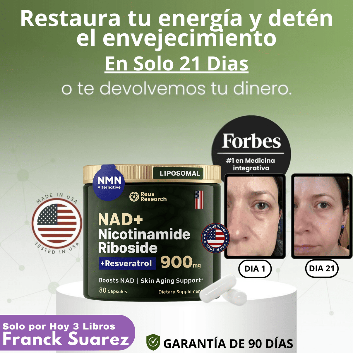 NAD+ RESVERATROL 900mg | Recupera la energía de tus 30s y detén el envejecimiento celular HOY